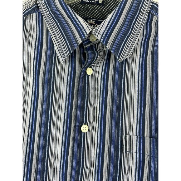 Robert Graham R&G London New York Mens XL Button Striped Shirt Flip Cuff Blue - Picture 7 of 7